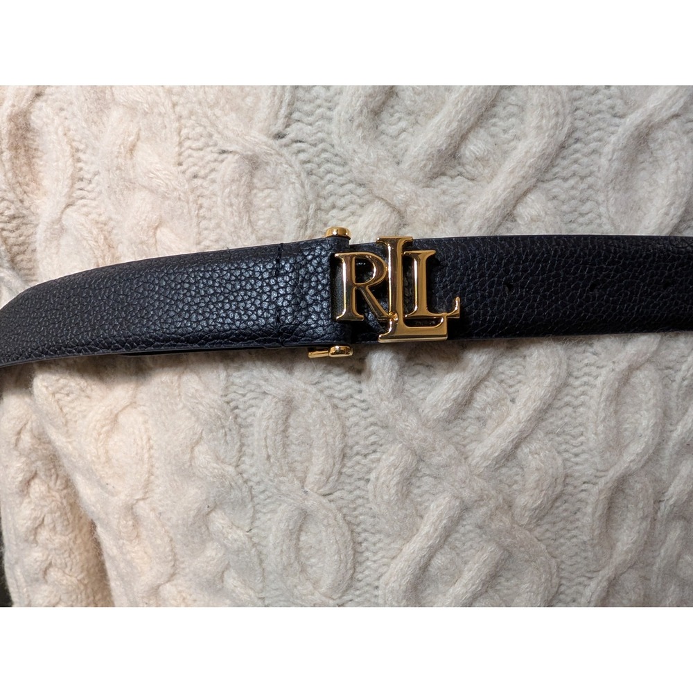 Lauren Ralph Lauren Womens Black Pebbled Faux Leather Skinny Belt 1X 432822835